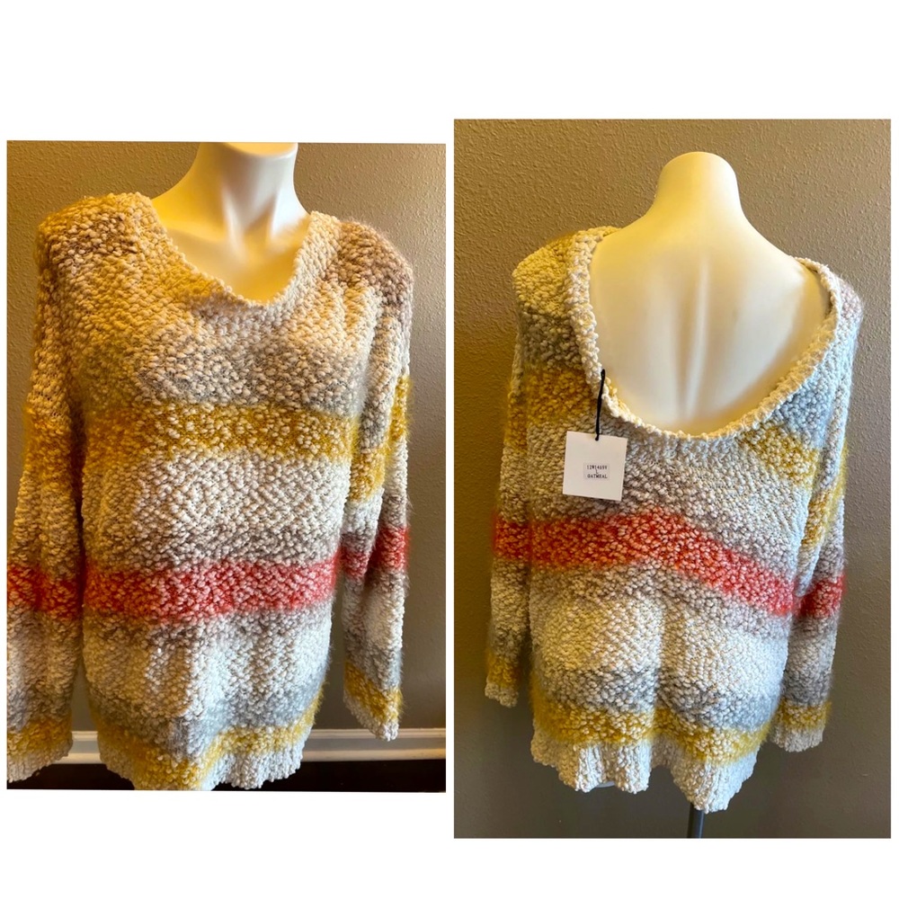 Chunky Loose Tunic Sweater NEW VERY J Cream Knit Pullover Size L. 24” Pit to Pit